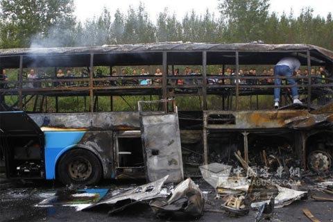 大客車(chē)爆胎后發(fā)生車(chē)禍慘案